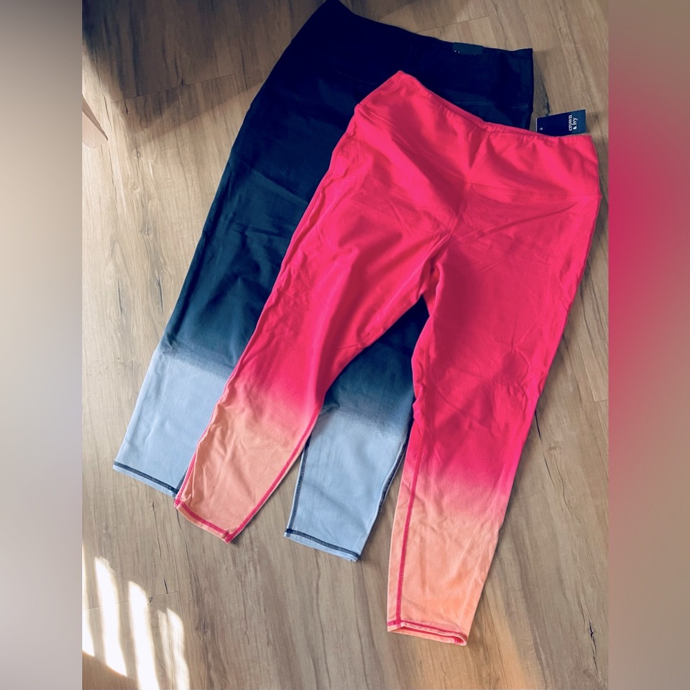 Large Women’s Ombre Active Leggings - Pink to Peach & Midnight To Sky
